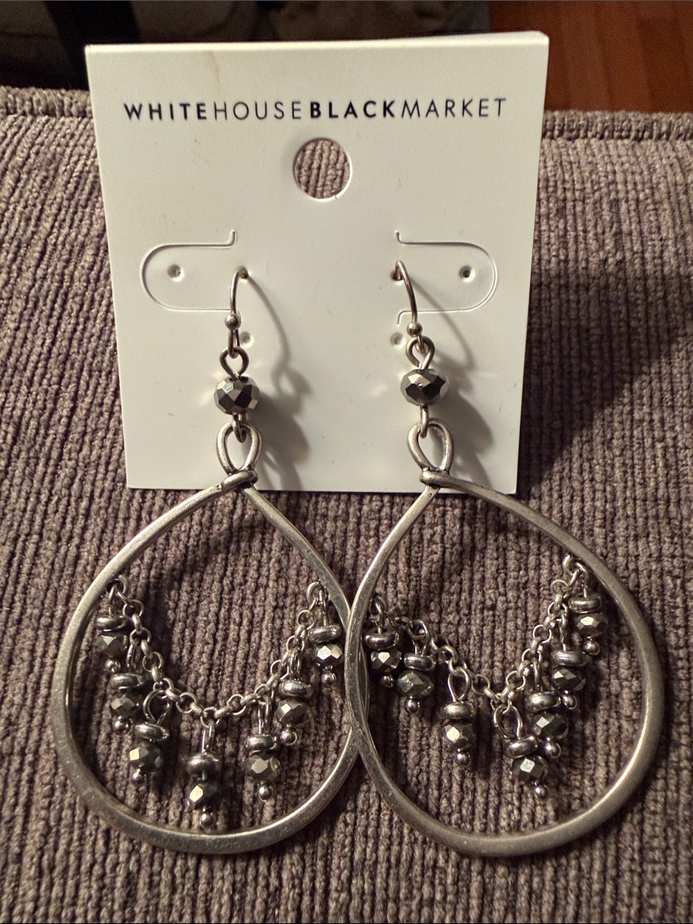 White House Black Market Gunmetal Teardrop Dangle Earrings